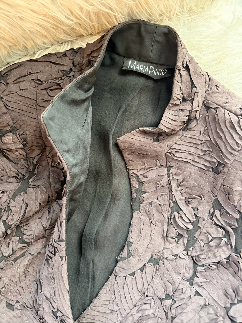 Women's Sculpted Textured Open-Front Blazer in Dark Brown - Picture 6 of 6